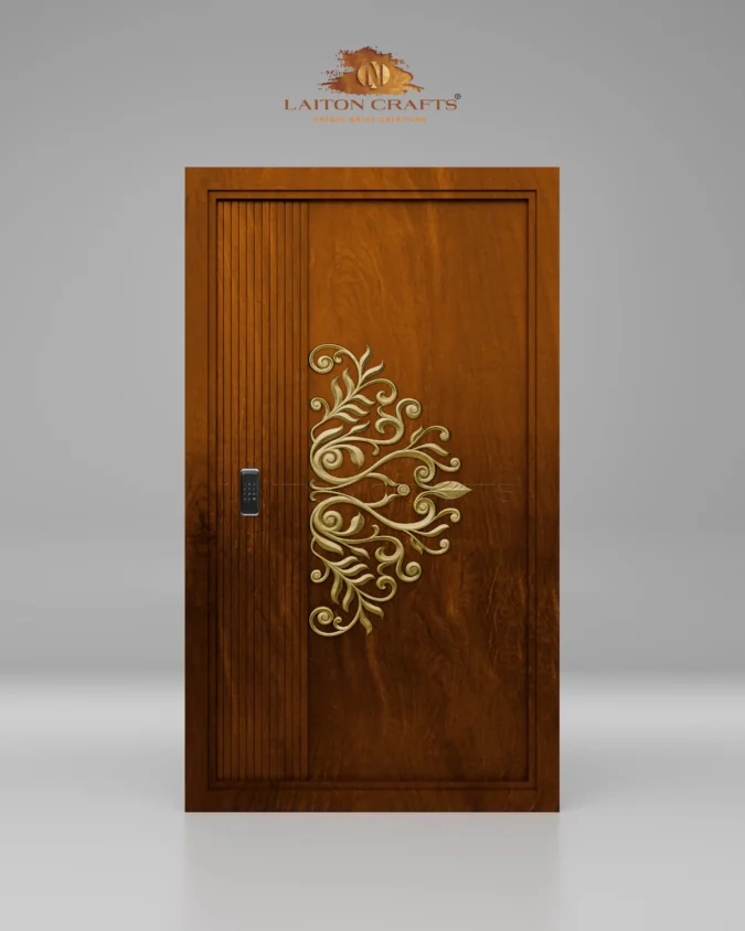 Floral-Themed Brass Embellished Single Door