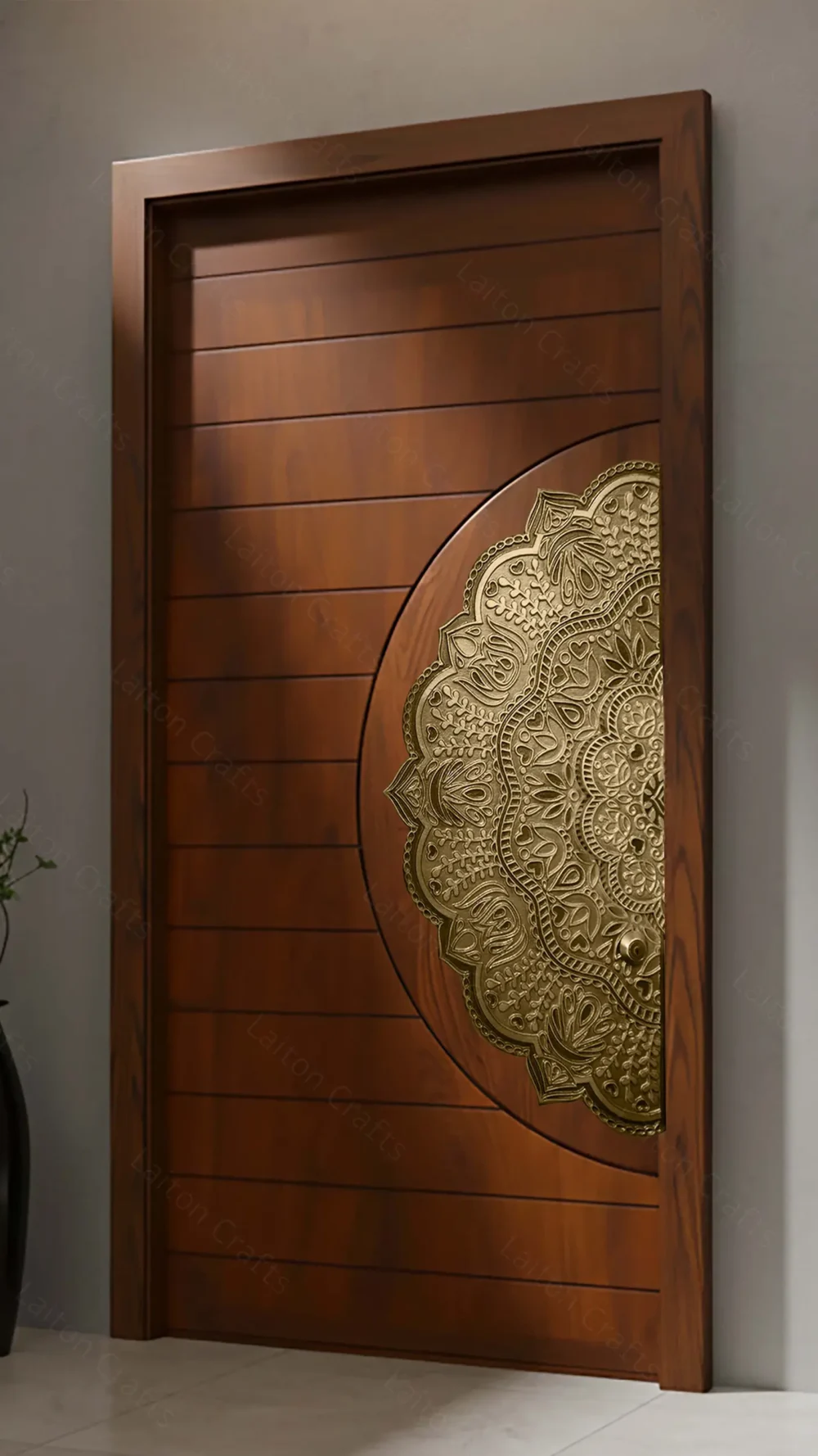 Brass Half Medallion Decorative Panel | Traditional Floral Brass Artwork