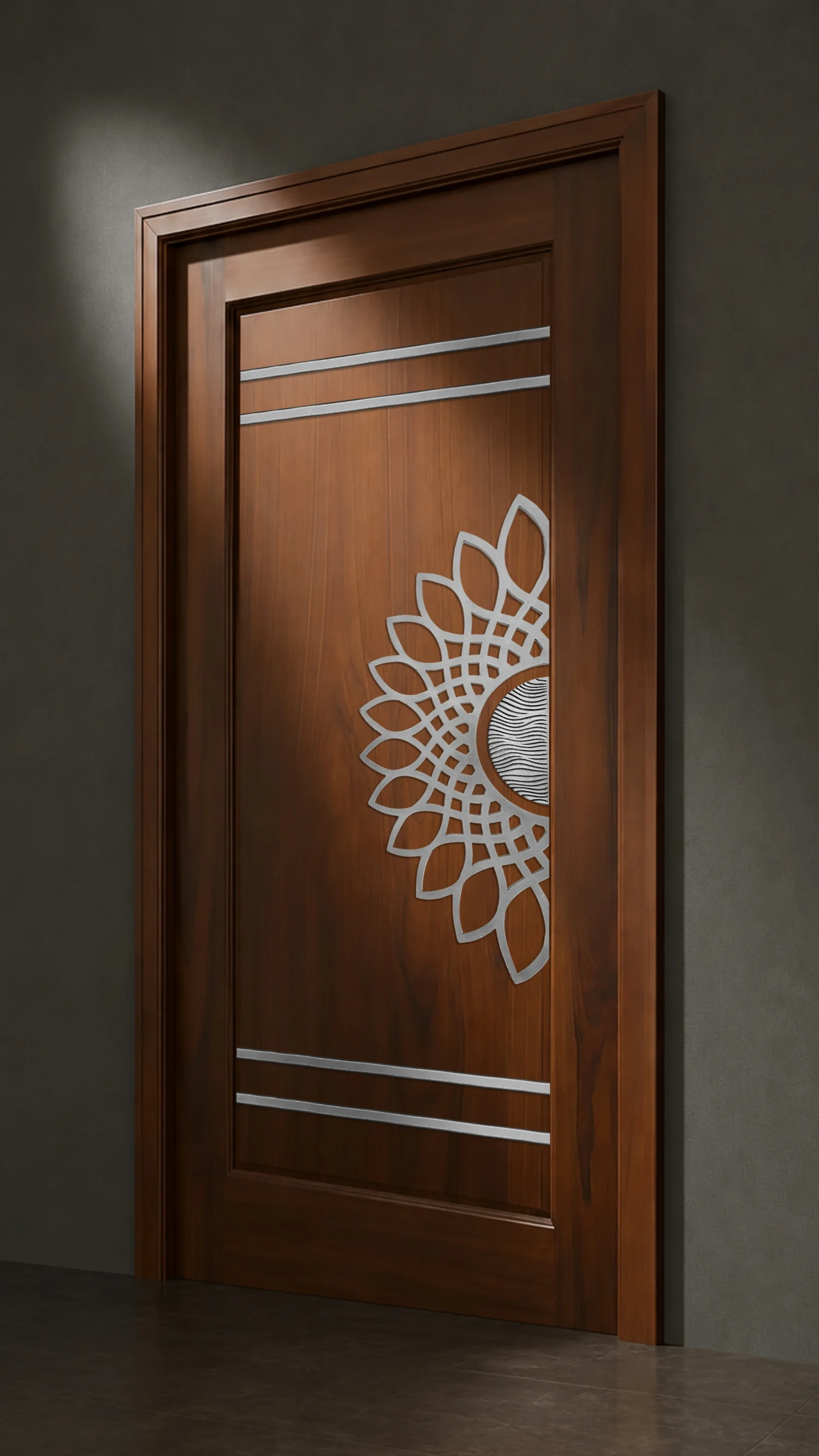 Modern Half Sunburst White Metal Grill Design | Contemporary Decorative Entrance Panel