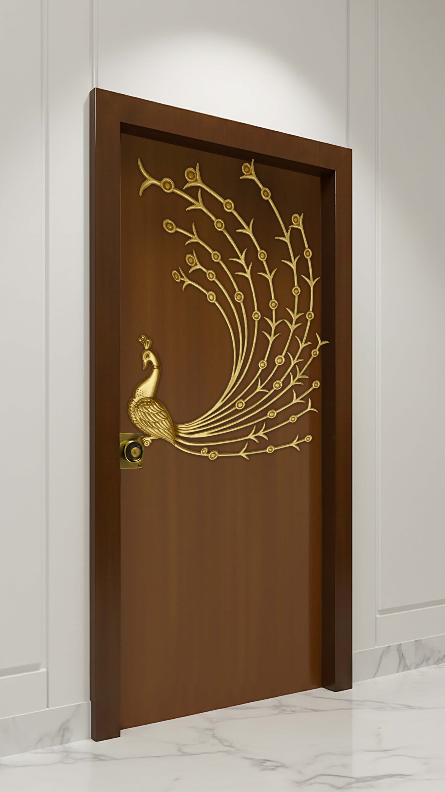 Elegant Peacock Flow Brass Design Panel | Artistic Luxury Decorative Feature