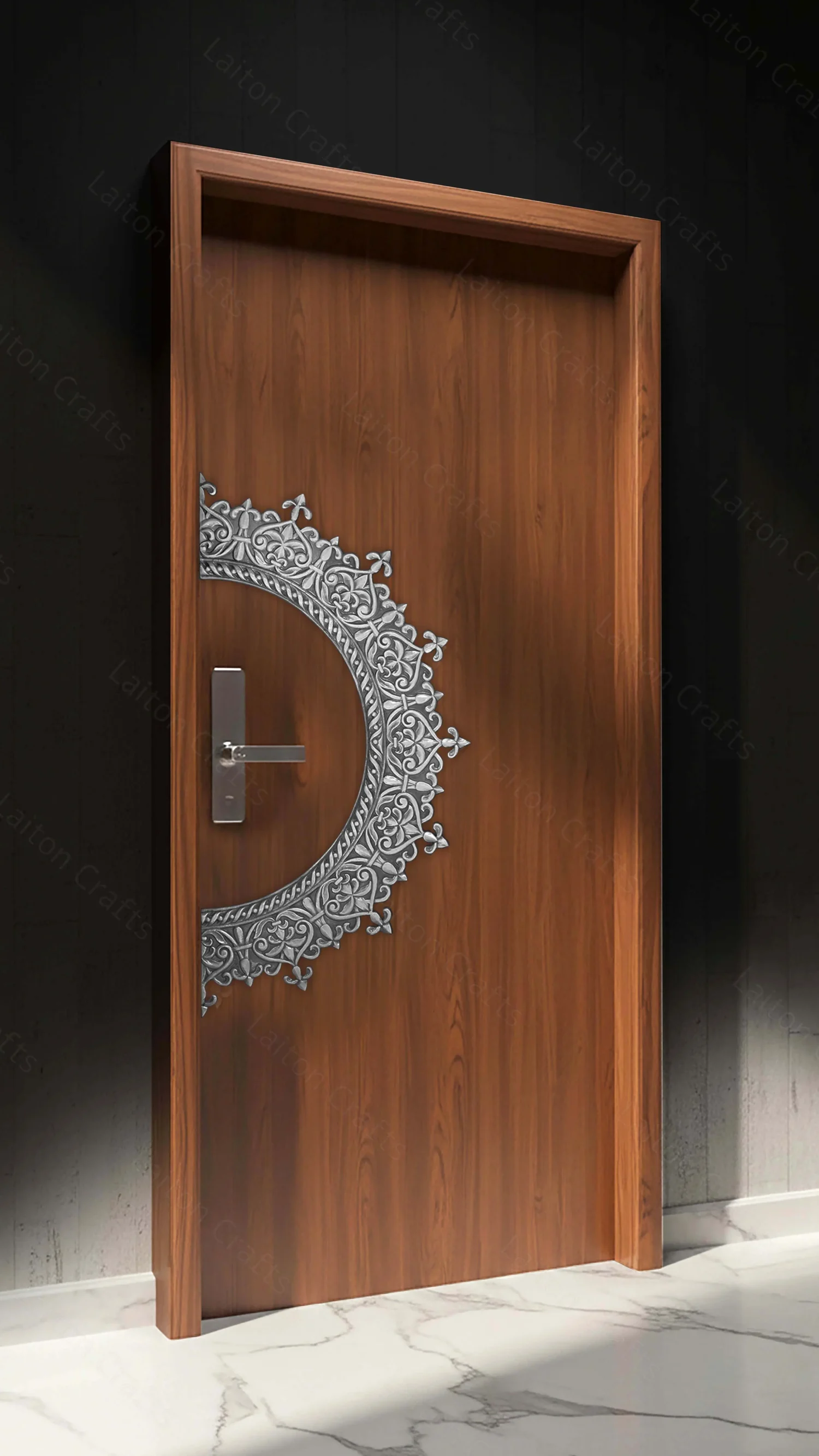 Modern Half-Round Mandala White Metal Design | Contemporary Decorative Entrance Panel