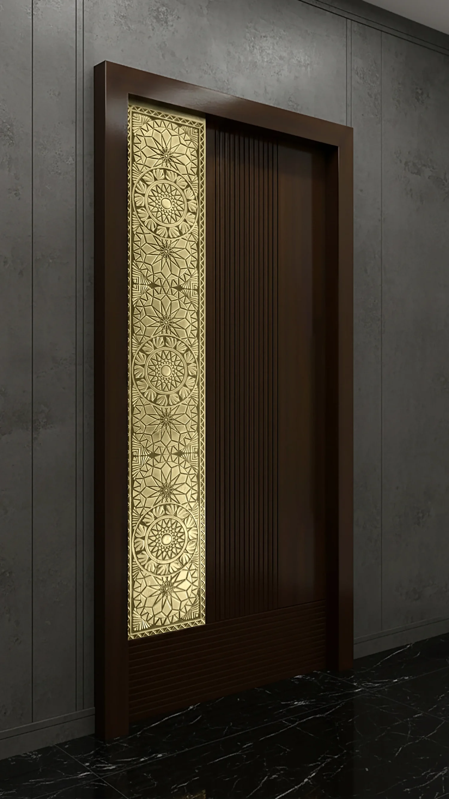 Traditional Floral Brass Panel Design | Vertical Decorative Metal Artwork