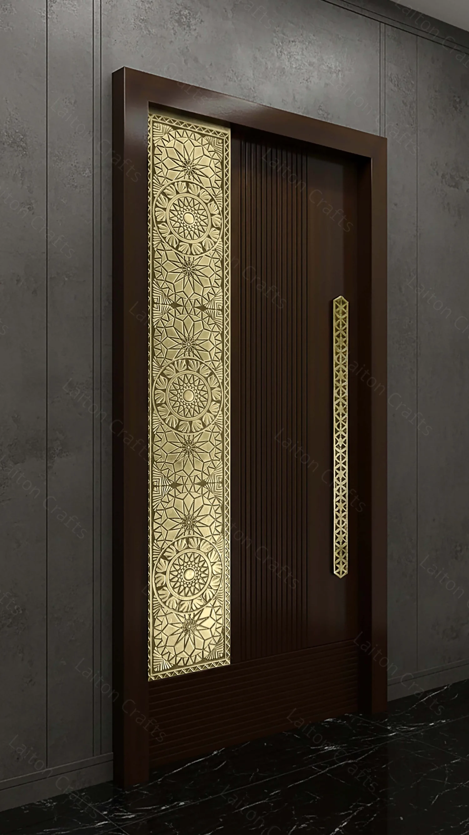 Traditional Floral Brass Panel Design | Vertical Decorative Metal Artwork