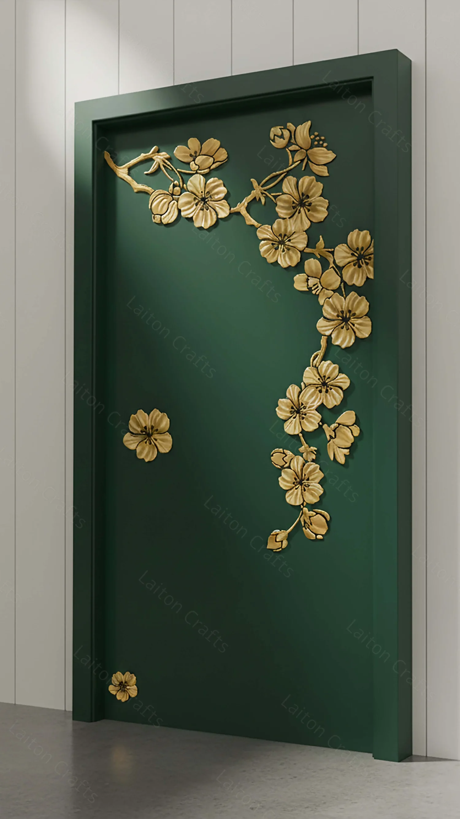 Elegant Floral Creeper Brass Design | Decorative Botanical Entrance Panel