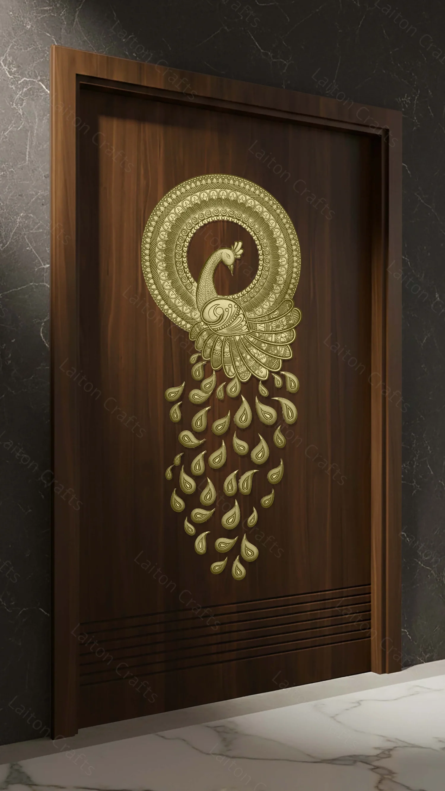 Royal Peacock Brass Design Panel | Traditional Decorative Entrance Artwork