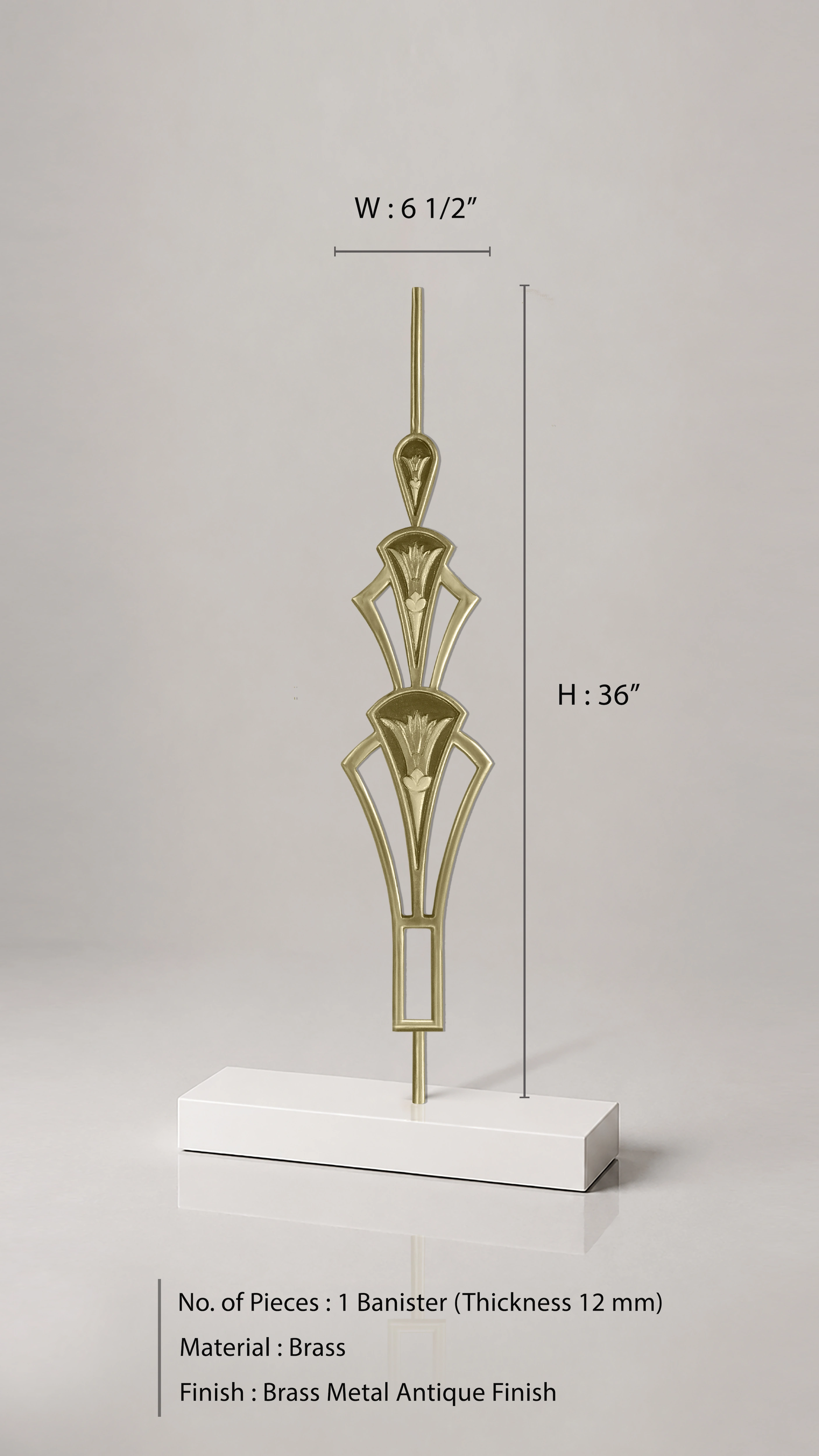Art Deco Brass Banister | Decorative Floral Stair Railing Design - Image 3