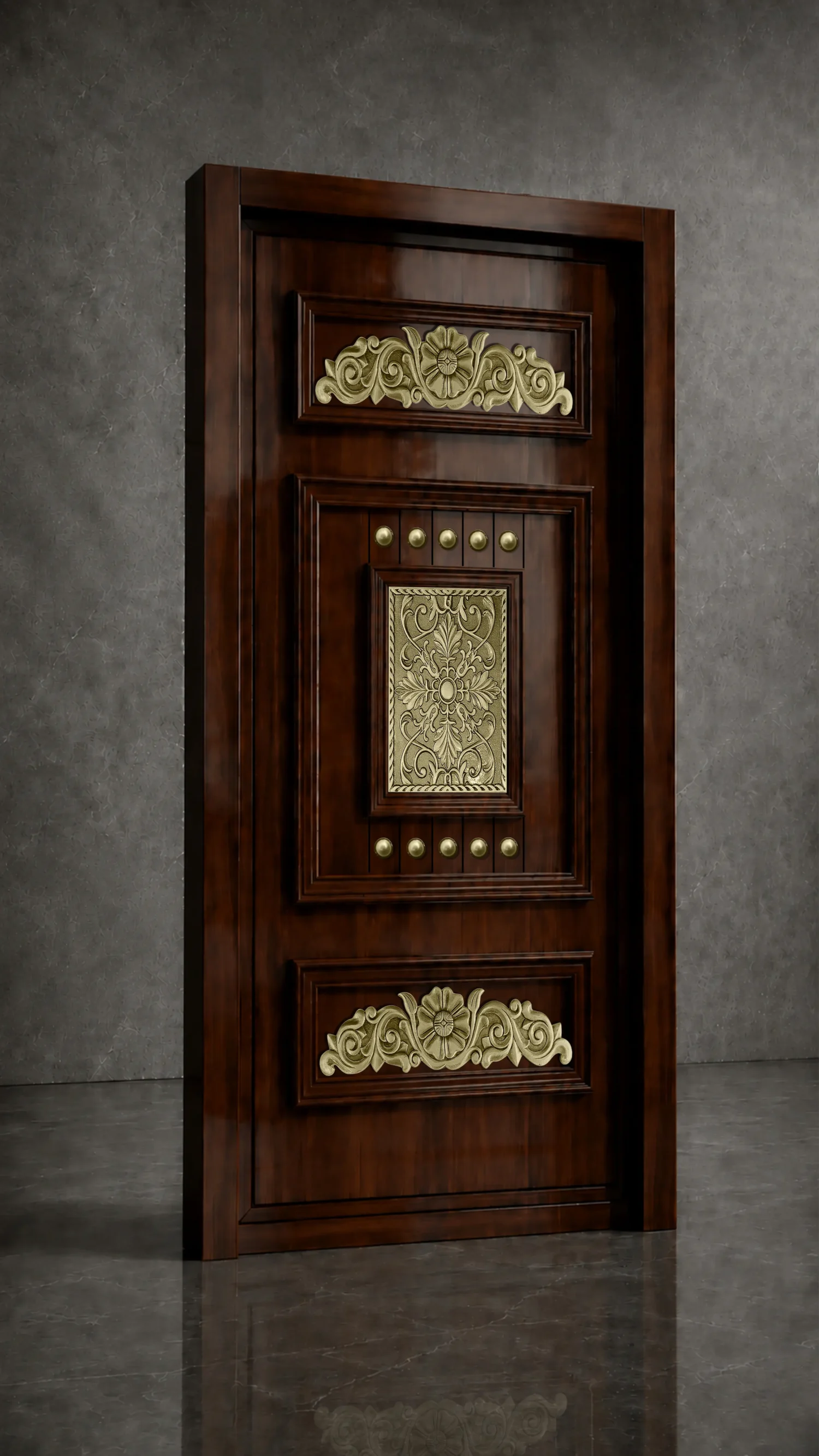 Traditional Floral Scroll Brass Panel Set | Heritage Entrance Door Design