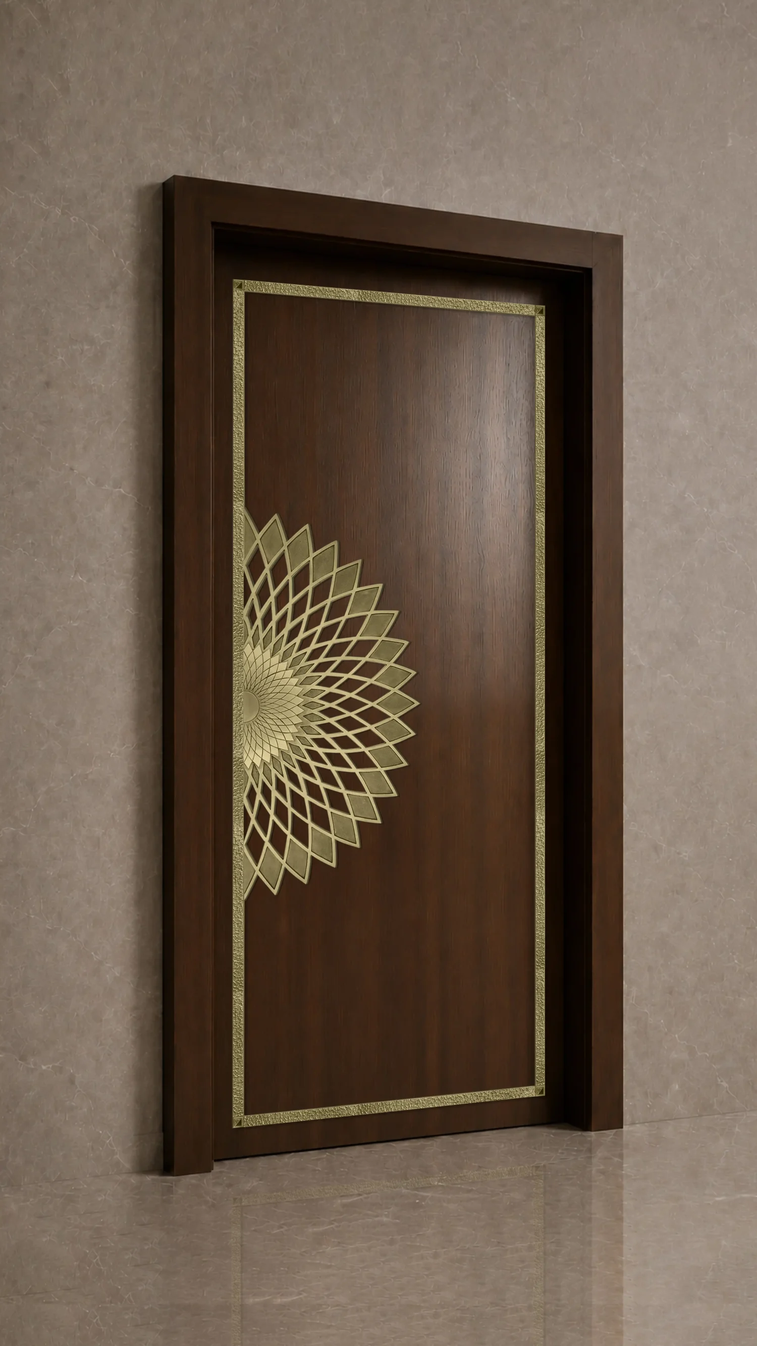 Modern Geometric Half Sunburst with Decorative Border | Contemporary Brass Design Set