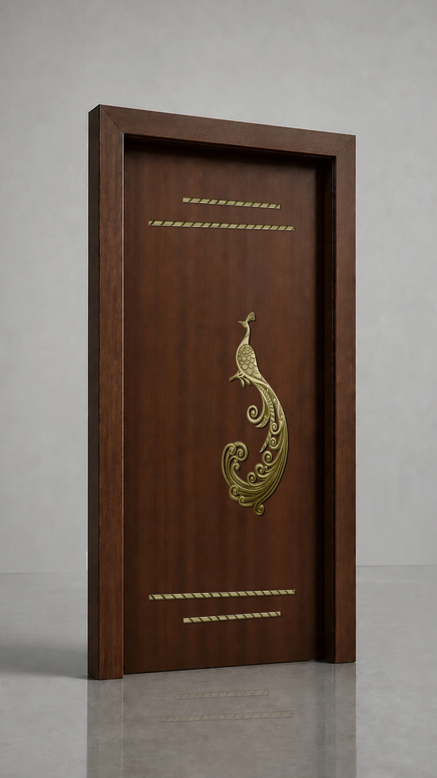 Traditional Peacock Motif with Decorative Beading Set | Handcrafted Brass Door Design