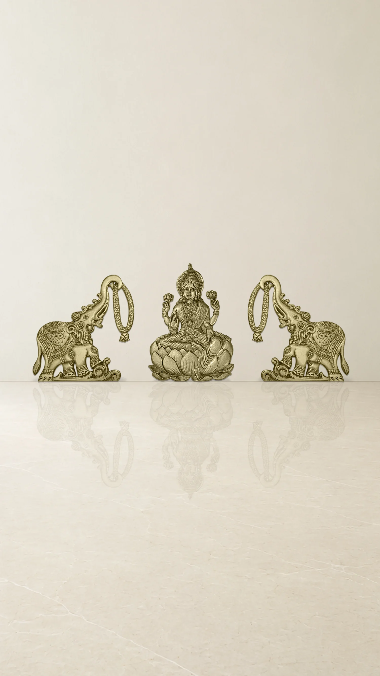 Lakshmi Devi with Elephants brass accessories