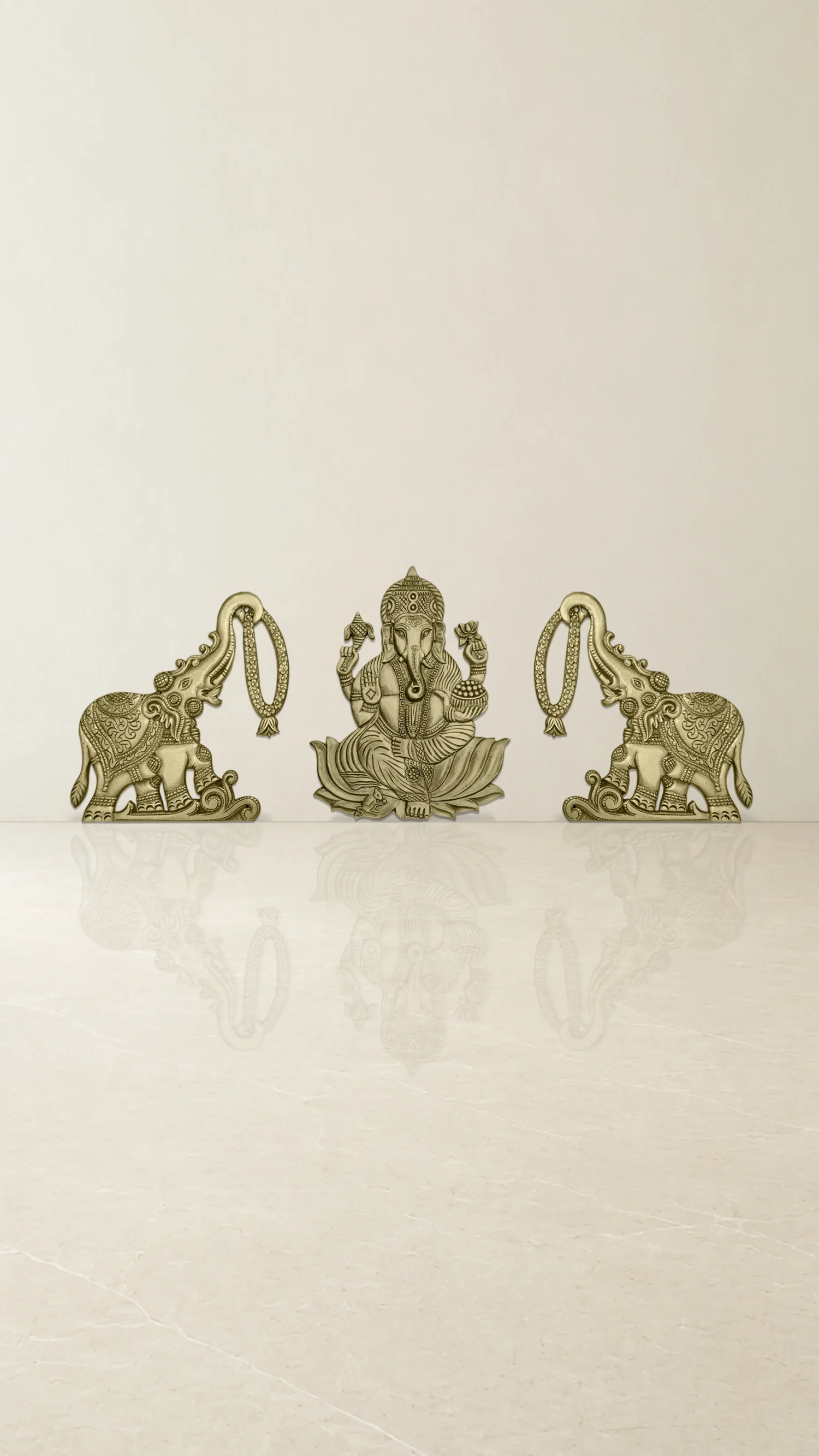 Lord Ganesha with Elephants Brass Accessories